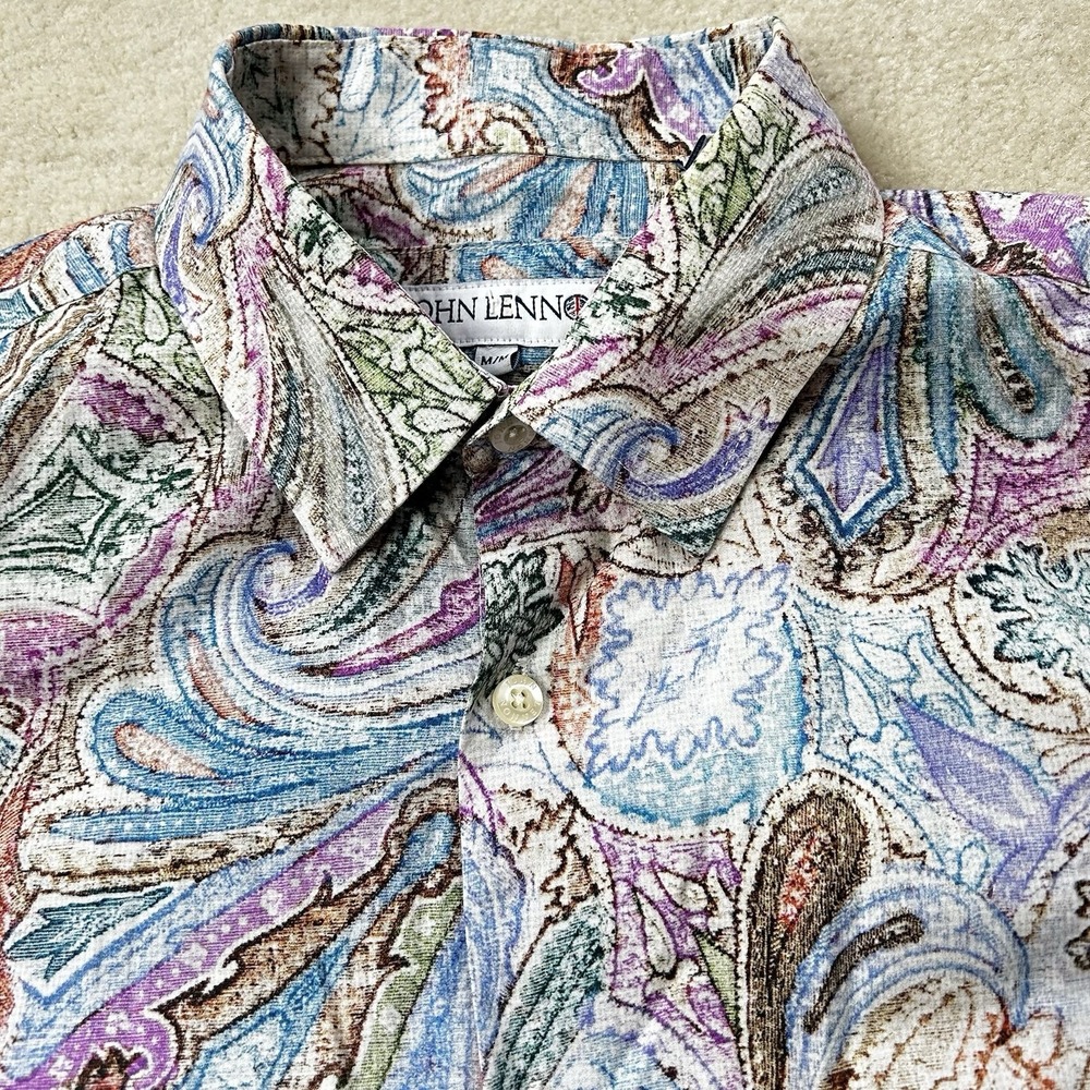 John Lennon Shirt Men's Medium Button Up Paisley Long Sleeve Casual Colorful